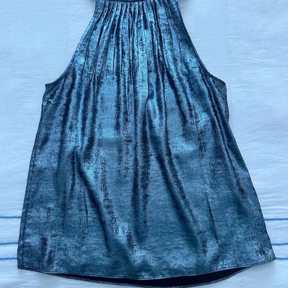White House Black Market Metallic Blue Top